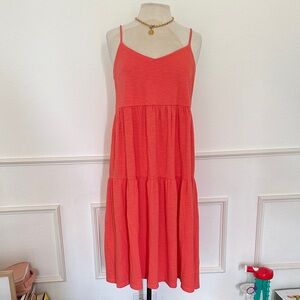 GAP Coral Spaghetti Strap Tiered Midi Dress